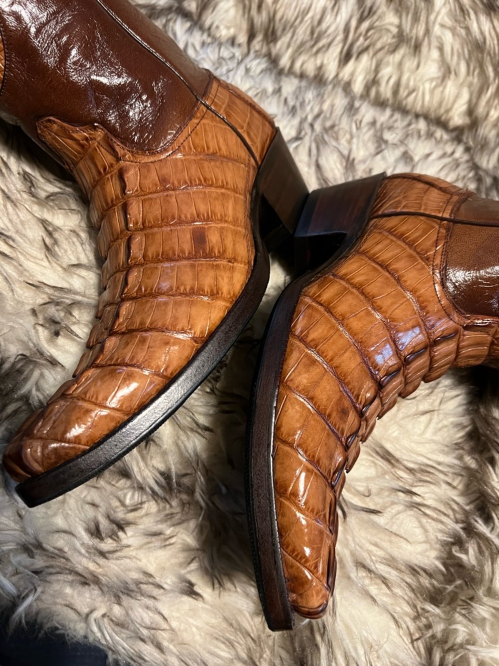 Men's BLACK JACK TOP QUALITY CAIMAN & LEATHER Western Boots with Star Med-Sz 9 D - Picture 6 of 16
